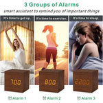 Wooden Digital Alarm Clock with Temperature Sound Control Electronic Clocks Desktop LED Bedside Clock