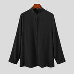 LinkMejor Men Breathable Stand-up Collar Silky Solid Color Shirts