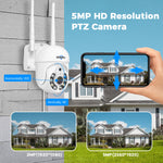 Hiseeu WHD205 5MP WIFI PTZ HD Camera Full Color Night Vision Human Motion Two-Way Audio IP66 Weatherproof IP Surveillance Camera for Outdoor Security