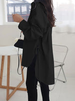 Women Lape High Low Split Tie Hem Irregular Hem Long Sleeve Shirts