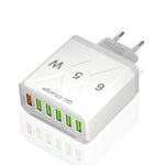 65W 6-Port USB Charger 3.1A USB-A*5 QC3.0 Fast Charging Wall Charger Adapter EU Plug US Plug for iPhone 12 13 14 14 Pro for Huawei Mate50 for Samsung Galaxy S23 for Oppo Reno9 for Redmi K60