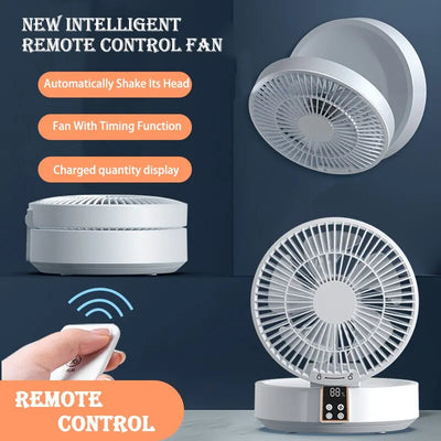 2 in 1 Desktop Folding Fan with Remote Control USB Charging Rechargeable 4000mah Battery Compact Design Night Light Feature Available in White Green and Blue