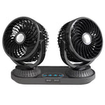 Fusika 12V 24V Dual Head Car Fan Dual USB Ports Brushless Motor 3 Speed Adjustment Auto Oscillation Universal Vehicle Cooling Fan