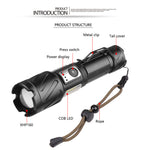 Bikight  Powerful Zoomable Flashlight with COB Sidelight with 18650 Battery Magnet Tail, High Power Tactical Torch USB Rechargeable LED Lantern