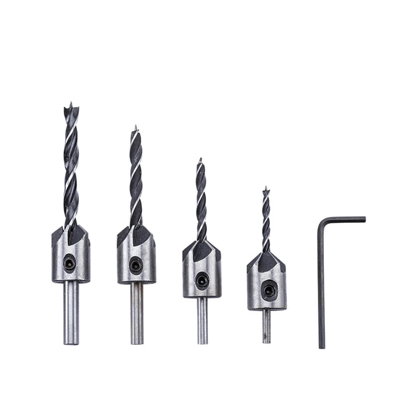 4pcs 3mm-6mm HSS Countersink Drill Bit Set Reamer Woodworking Chamfer Drill Counterbore Pliot Hole Cutter Screw Hole Drill