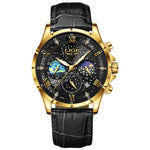 LinkMejor Waterproof Luminous Men's Quartz Watch Leather Strap Sports Wristwatch Male Business Casual Watch Auto Calendar