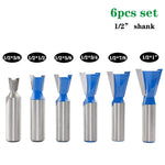 LinkMejor 6pcs 12mm 1/2" 1/4" Shank Dovetail Router Bits Set 14 Degree Joint Router Bit Woodworking Engraving Bit Milling Cutter for for Making Boxes Drawers Chests
