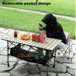 Xmund Folding Camping Table with Net Pockets, Outdoor Portable Egg Roll Table, Lightweight Portable, with Carrying Bag, for Outdoor, Picnic, BBQ, Cooking, Festival, Beach, Home Use