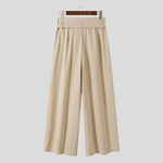 INCERUN Mens Pants Solid Color Loose Fit High Waist Tie Straight Leg Pants for Men Casual Comfy Male Trousers