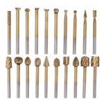 LinkMejor 20Pcs Titanium Coated Rotary File Cutters HSS Mini Burr Wood Working Milling Carving Rasp Drill Bits