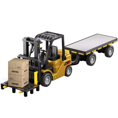 HJ2025-2D RTR 1/64 2.4G Mini RC Car Alloy 2 in 1 Forklift Crane With Trailer Support App Remote Controlled LED Light Sound Engineering Vehicle Desktop Toys Model Collection Gift For Boys