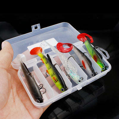 LinkMejor 5pcs Plastic Soft Bait Simulation Fishing Lures 3D Eyes Artificial Bait Swimbaits Kit Fishing Accessories