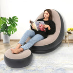 Xmund Lazy Inflatable Lounge Chair for Adults Folding Portable Lazy Sofa with Foot Stool Air Couch Sofa for Livingroom and Bedroom