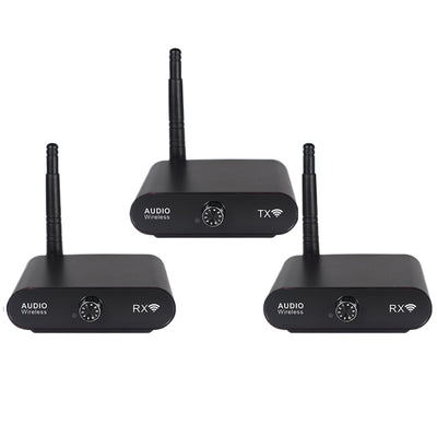 AU2410R2 1-to-2 Wireless Audio Transmitter and Receiver 15ms Low Latency 100m Range Hi-Fi Stereo Sound Support One to Many Plug and Play