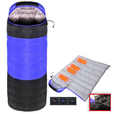 Camping Heated Sleeping Bag For Winter USB Charging 4 Heating Zones Heating Pads Portable 3 Temperature Adjustable Sleep Bag