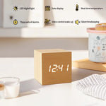 Wooden Digital Alarm Clock with Temperature Sound Control Electronic Clocks Desktop LED Bedside Clock
