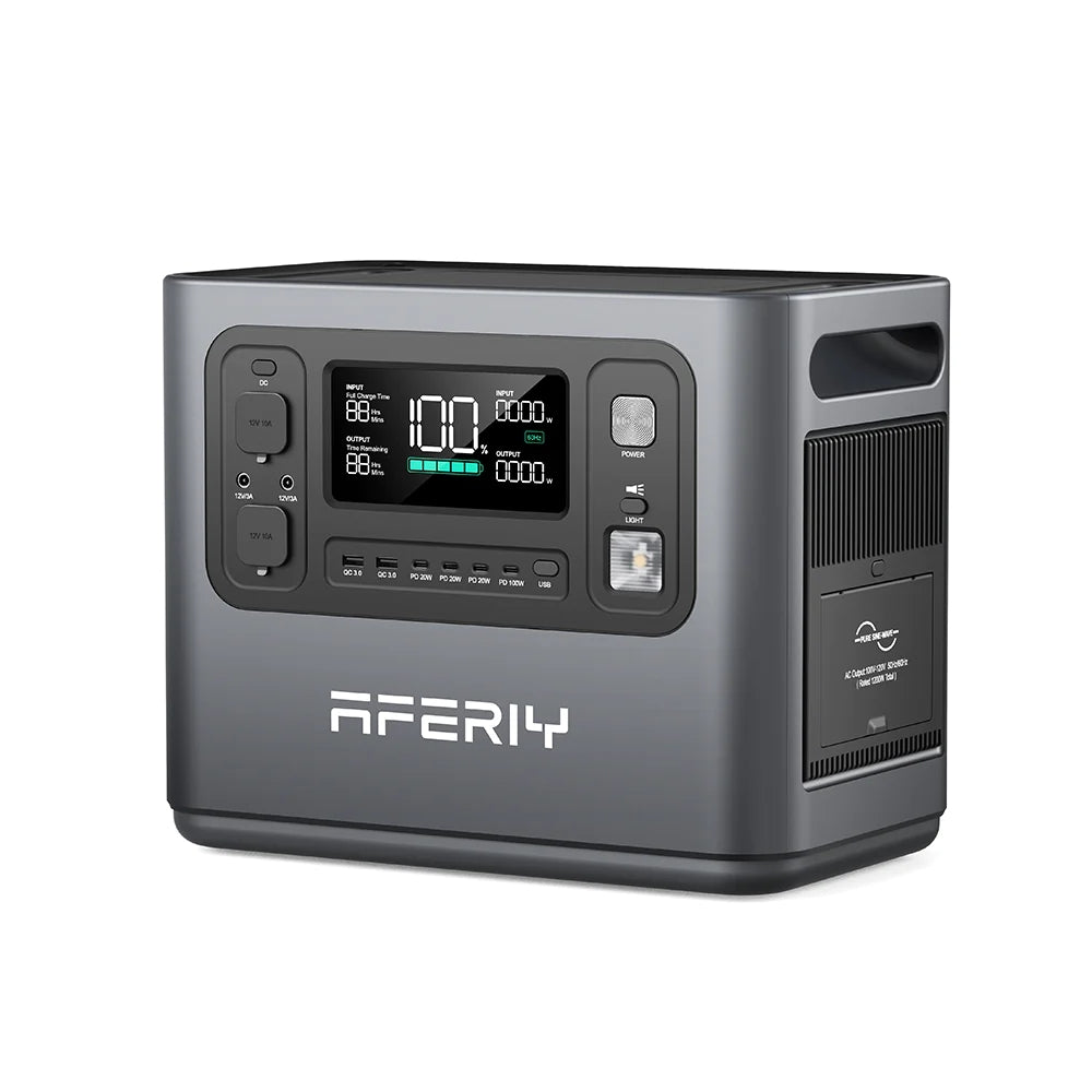[US Direct] Aferiy P110-D 1200W 960Wh LiFePO4 Portable Power Station UPS Pure Sine Wave 14 Outputs, Fully Recharge in 1.5 Hours with LED Light Solar Generator for Outdoor Camping Home Emergency Backup Power