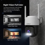 SriHome SH056 PTZ Security Camera 3MP 2K Ultra HD Full Color Night Vision Human Motion Two-Way Audio Visual Alarm IP66 Waterproof WIFI IP Surveillance Camera with APP Remote Control for Outdoor Safety