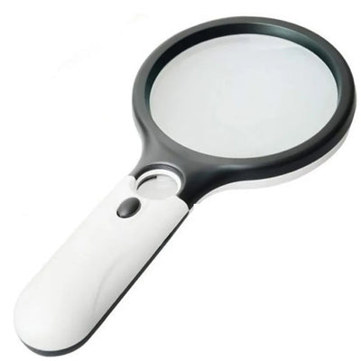 3X 45X Mini Handheld Magnifier Dual Lens 3 LED Light Magnifying Glass Effective Lens Diameter 75MM and 22MM Brightness Adjustable Great For Reading Jewelry Evaluation
