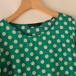 LinkMejor Women Summer Casual 3/4 Sleeve Blouses O Neck Polka Dot Loose Ladylike Shirt Top
