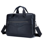 LinkMejor 14 inch Laptop Men's Genuine Leather Briefcase Office Business Large Capacity Handbag with Strap