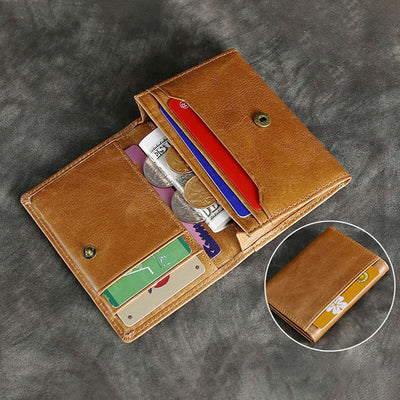 Ekphero Men's Genuine Leather Card Holder Retro Head Oil Wax Multi-card Bag RFID Blocking Credit Card Case Large Capacity ID Card Wallet Case Vintage Hasp Male Purse
