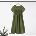 LinkMejor Women Short Sleeve Pleated Party Long Dress Casual Loose Sundress Maxi Dress with Pockets