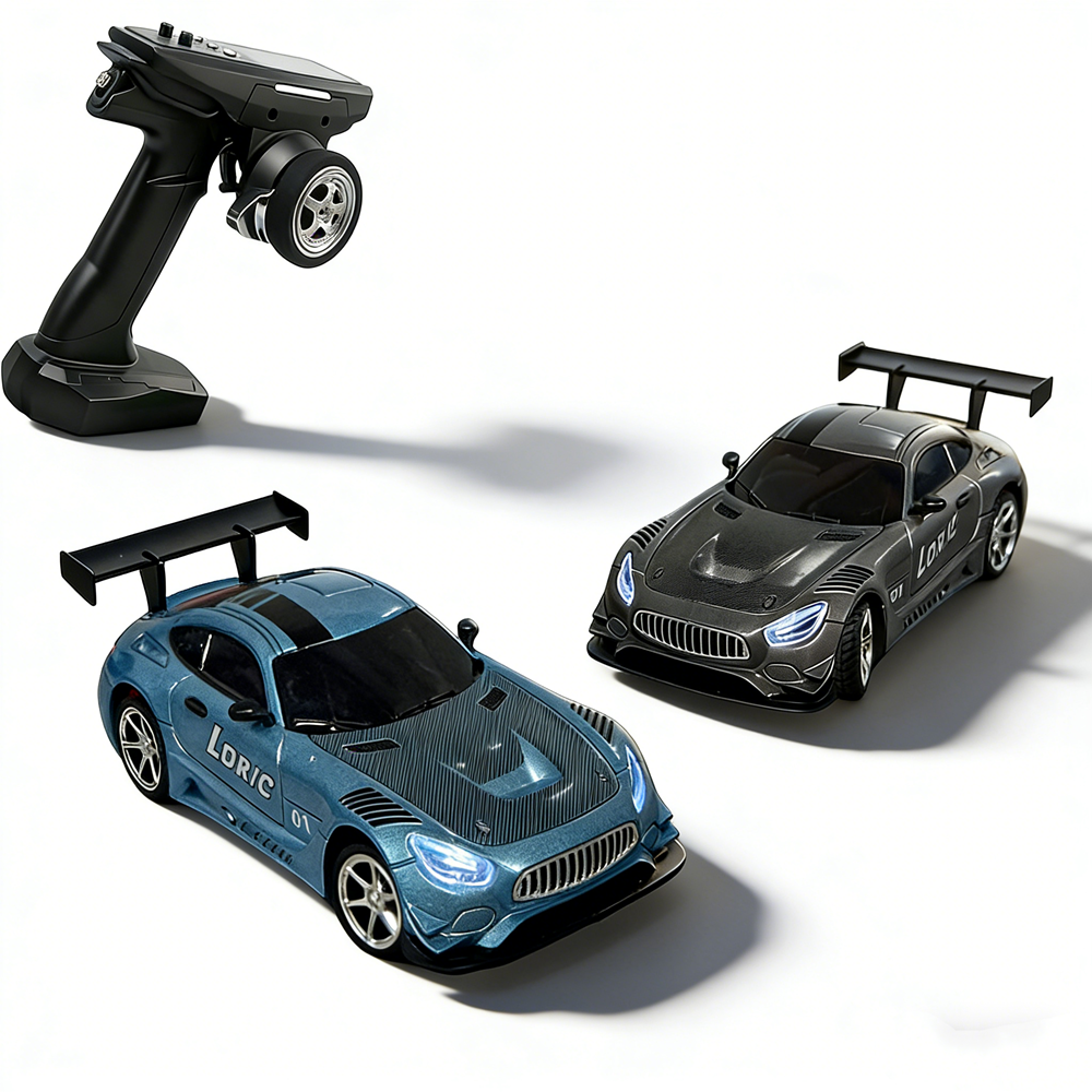 LinkMejor 4301 RTR 1/43 2.4G 4WD AMG GTR Drift RC Car Built In Gyro Alloy Body Shell LED Light On-Road Full Proportional Desktop Remote Control Racing Vehicles Models Toys