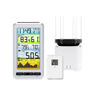 WS0207 Wireless Weather Station Wireless Rain Gauge Indoor and Outdoor Temperature and Humidity Meter Rainfall Alarm Clock