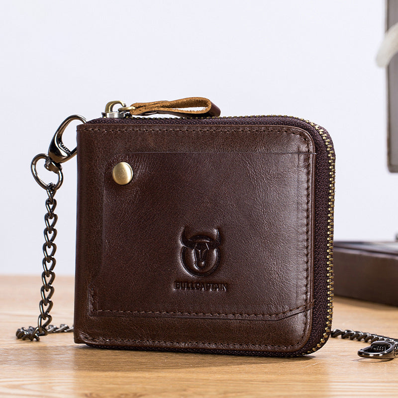 LinkMejor Men Genuine Leather Wallets Multifunction Bifold Zipper Wallets RFID Anti-magnetic Multi-card Slot Card Holder Coin Purse