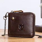 LinkMejor Men Genuine Leather Wallets Multifunction Bifold Zipper Wallets RFID Anti-magnetic Multi-card Slot Card Holder Coin Purse