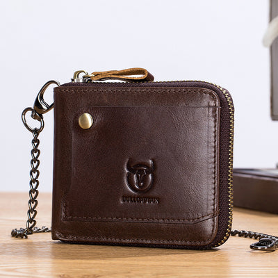 LinkMejor Men Genuine Leather Wallets Multifunction Bifold Zipper Wallets RFID Anti-magnetic Multi-card Slot Card Holder Coin Purse
