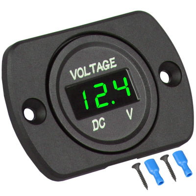 DC 12V 24V Digital LED Car Round Voltage Meter Panel Waterproof Voltmeter Tester LED Digital Display Mounting Plate Voltage Gauge Meter with Terminals for Boat Marine Vehicle Motorcycle Truck