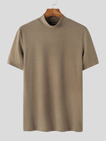 INCERUN Mens Solid Half-Collar Short Sleeve T-Shirt