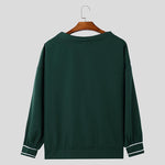 LinkMejor Mens Twist Patchwork V-Neck Long Sleeve T-Shirt Fashion Solid Color Drawstring Design Tshirt