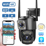 V380 8MP 4K Dual Lens WIFI IP Camera 10X Zoom Night Vision Human Detections AI Auto Tracking IP66 Waterproof Two-Way Audio PTZ 4G Surveillance Camera for Indoor Outdoor Security Monitoring