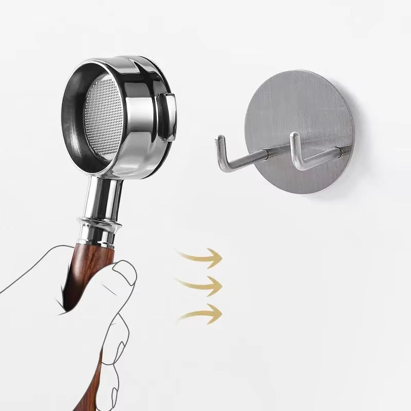 Comfook Adhesive Wall-Mounted Portafilter Holder Hook Coffee Handle Hook 304 Stainless Steel Mini Wall Hook Compatible with 51~58mm Portafilter