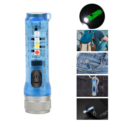 LinkMejor M300 GITD-Green Self-luminous 400LM 6500K EDC Keychain Flashlight with RGB Sidelight, Magnetic Tail Repair Work Lamp Type-C Rechargeable Mini UV Flashlight