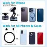 Magnetic Vacuum Suction Car Phone Holder Foldable & Extendable Mount for Windshield/Dashboard Universal Fit for All Smartphones