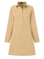 VONDA Women's Casual Solid Color Lapel Knee Dresses with Pockets