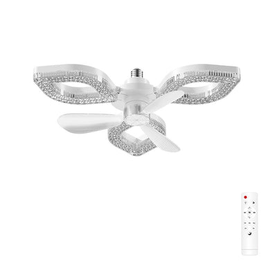 Elfeland 3/4-Head E27 LED Crystal-Inspired Ceiling Fan Light 3 Color Temperature 2/4H Timer 3 Levels Speed Adjustable Fan Lamp Remote Control for Indoor Rooms