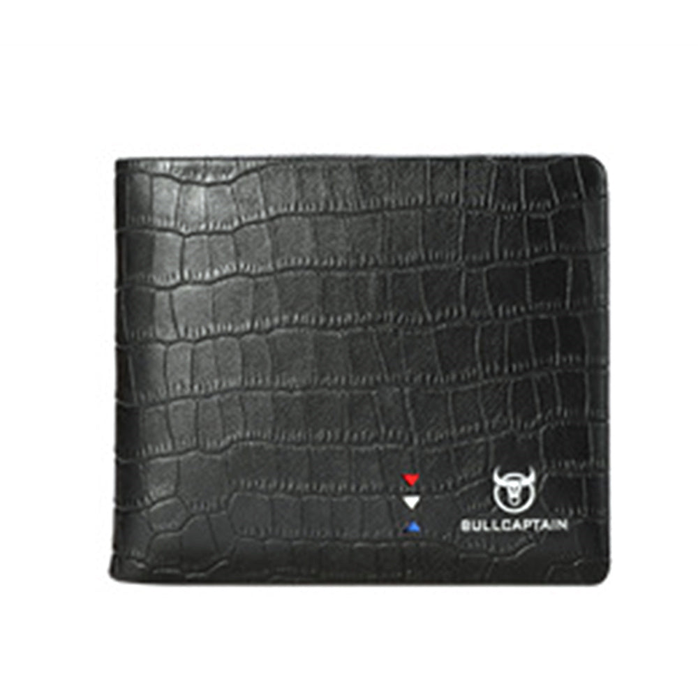 LinkMejor Business Casual Billfold Cowhide Leather Men Wallet with Gift Box Short Crocodile Pattern Holder RFID Money Clip Gift for Boyfriend Father Husband Gift