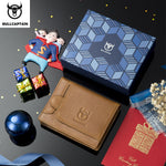 LinkMejor Genuine Leather Wallet for Men Retro Large Capacity Wallet RFID Blocking Wallet Multi-card Position Credit Card Purse Multifunctional Card Bag, Short Mens Wallet Gifts with Gift Box