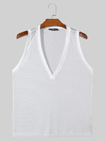 LinkMejor Men Tank Tops V-neck Mesh Knitted Sleeveless Vests Streetwear Tanks Fashion Casual Men Top Clothing