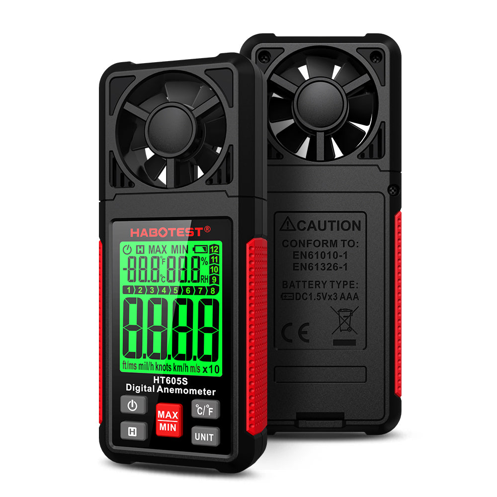 LinkMejor HT605 HT605S Digital Anemometer Wind Speed Temperature Humidity Meter Backlight Data Hold MAX/MIN
