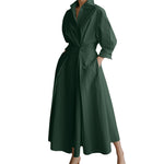 LinkMejor Women Fashion Autumn Sundress Elegant Women Lapel Neck Long Sleeve Solid OL Vestidos Robe Femme Long Shirt Dress Oversized
