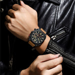 LinkMejor Men Sports Watches Multi-function Chronograph Quartz Watch Luminous Waterproof Calendar Wristwatch