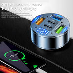 JMG 250W 5-Port USB PD Car Charger Adapter 3USB-A+2USB-C PD QC3.0 Fast Charging with Blue LED Digital Display for iPhone 16 16 Pro 15 14 13 Pro Max for Samsung Galaxy S25 Ultra for Huawei Pura X for Xiaomi 15pro