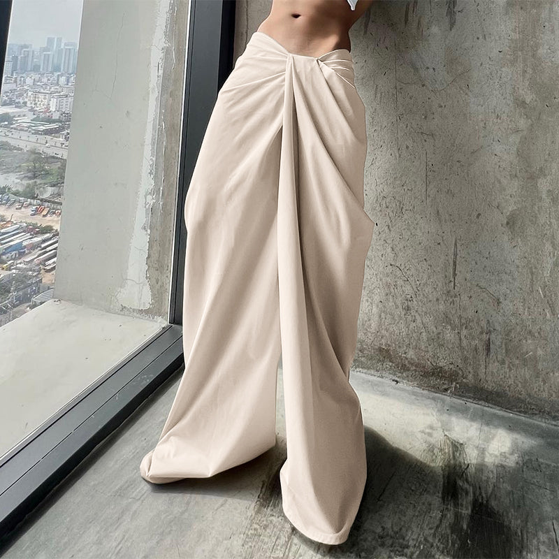 INCERUN Mens Deconstructed Twist Design Solid Color Pants Fashion Wide Leg Back Zipper Trousers Party Streatwear Large Size S-5XL