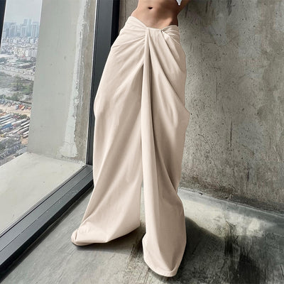 INCERUN Mens Deconstructed Twist Design Solid Color Pants Fashion Wide Leg Back Zipper Trousers Party Streatwear Large Size S-5XL